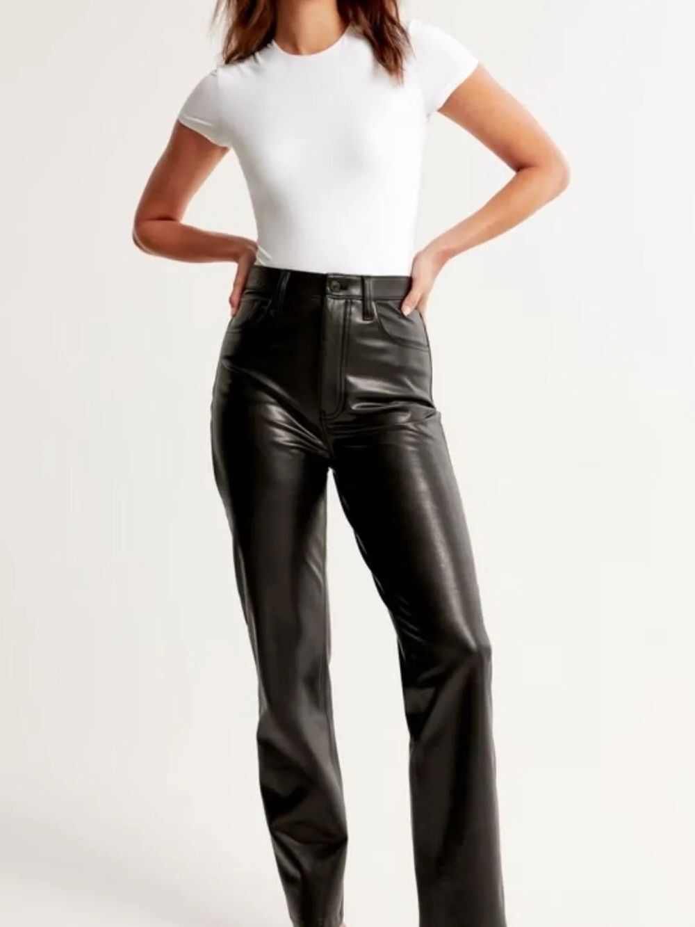Abercrombie & Fitch Black Vegan Leather High-Rise Straight Pants